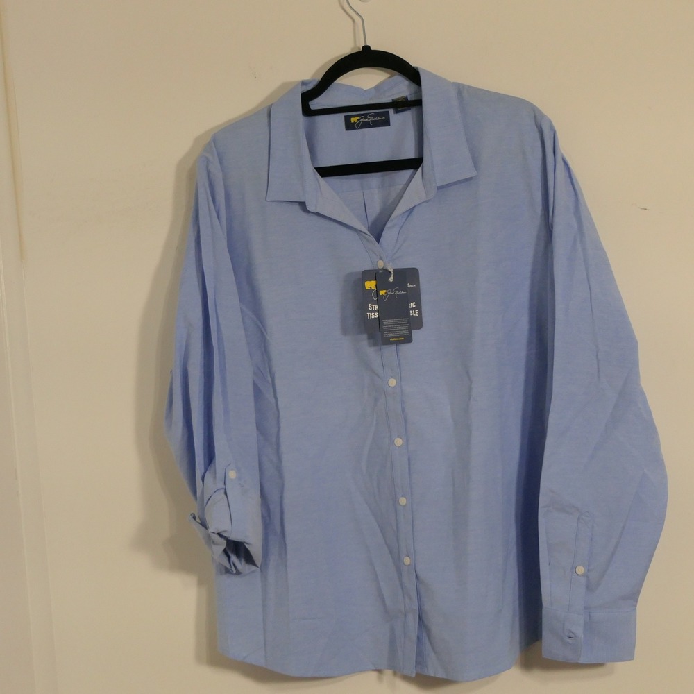 Womens Golfing Shirt XXXL Blue Button-Up Stretch Classic Golfcore Coastal Preppy